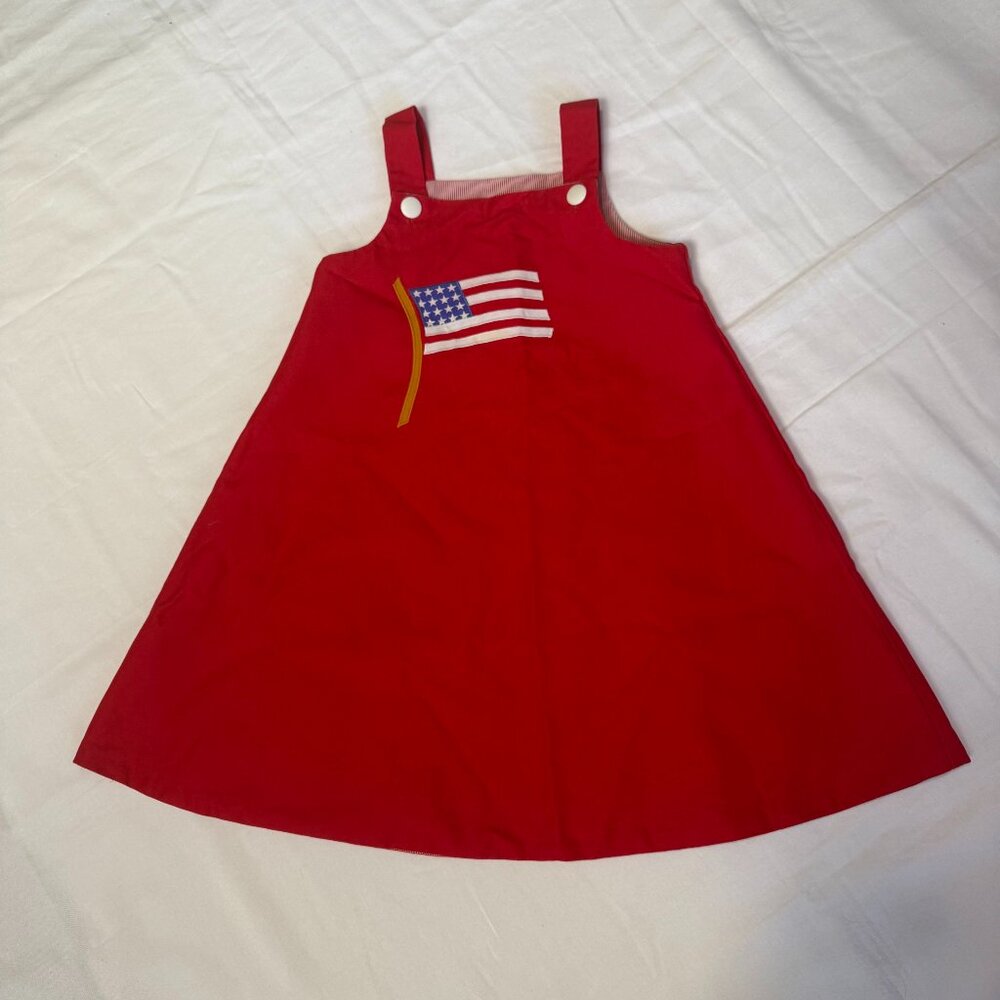 Vintage Mulberry St. Reversible Jumper Dress Size 5 | Red Floral Tulip & Flag